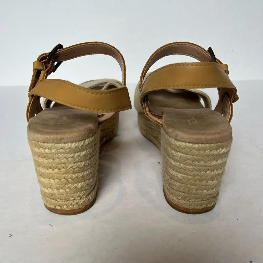 Toms Women's Braided Wedge Espadrille Sandals Light Tan Size 6 Canvas Straps